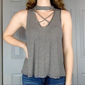 Black & White Striped Mock Neck Tank Top